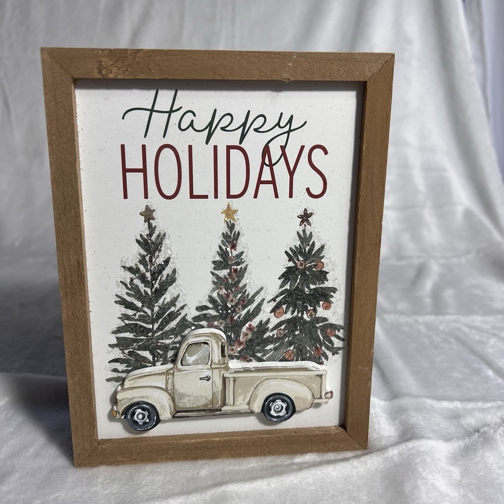 Happy Holidays Truck In Snow Winter Christmas Wooden Wall Plaque Sign‎